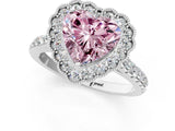 White gold Fancy Pink Heart  Cut Diamond Milgrain Floral Halo Engagement Ring with Pavé Band_16