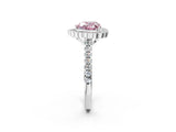 White gold Fancy Pink Heart  Cut Diamond Milgrain Floral Halo Engagement Ring with Pavé Band_17