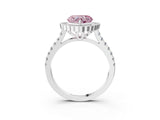 White gold Fancy Pink Heart  Cut Diamond Milgrain Floral Halo Engagement Ring with Pavé Band_18