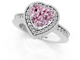 White gold Fancy Pink Heart Cut Diamond Milgrain Halo Engagement Ring with Round Pavé Band and Prong Setting_28