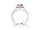 White gold Fancy Pink Heart Cut Diamond Milgrain Halo Engagement Ring with Round Pavé Band and Prong Setting_30