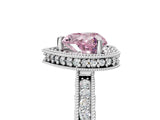 White gold Fancy Pink Heart Cut Diamond Milgrain Halo Engagement Ring with Round Pavé Band and Prong Setting_32