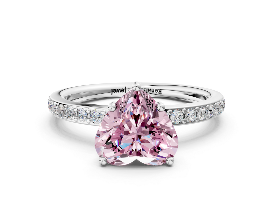 White gold Fancy Pink Heart  Cut Diamond Pavé Band Ring with Four-Prong Setting_24