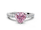 White gold Fancy Pink Heart Cut Diamond Pavé Band Solitaire Ring with Prong Setting_74