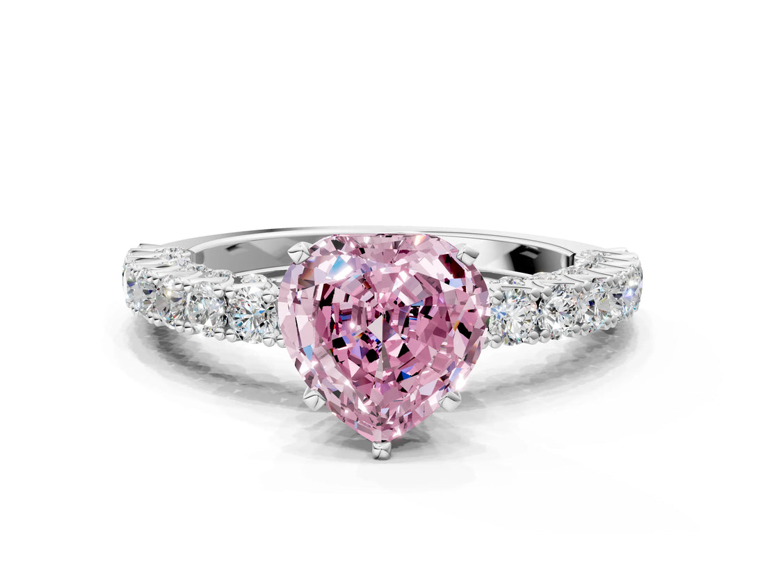 White gold Fancy Pink Heart Cut Diamond Pavé Band Solitaire Ring with Prong Setting_74