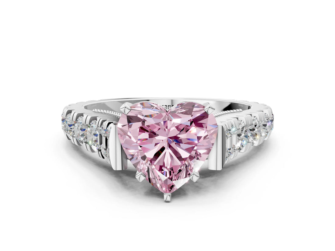White gold Fancy Pink Heart  Cut Diamond Pavé Band Solitaire with Four-Prong Setting_15