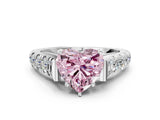 White gold Fancy Pink Heart  Cut Diamond Pavé Band Solitaire with Four-Prong Setting_15