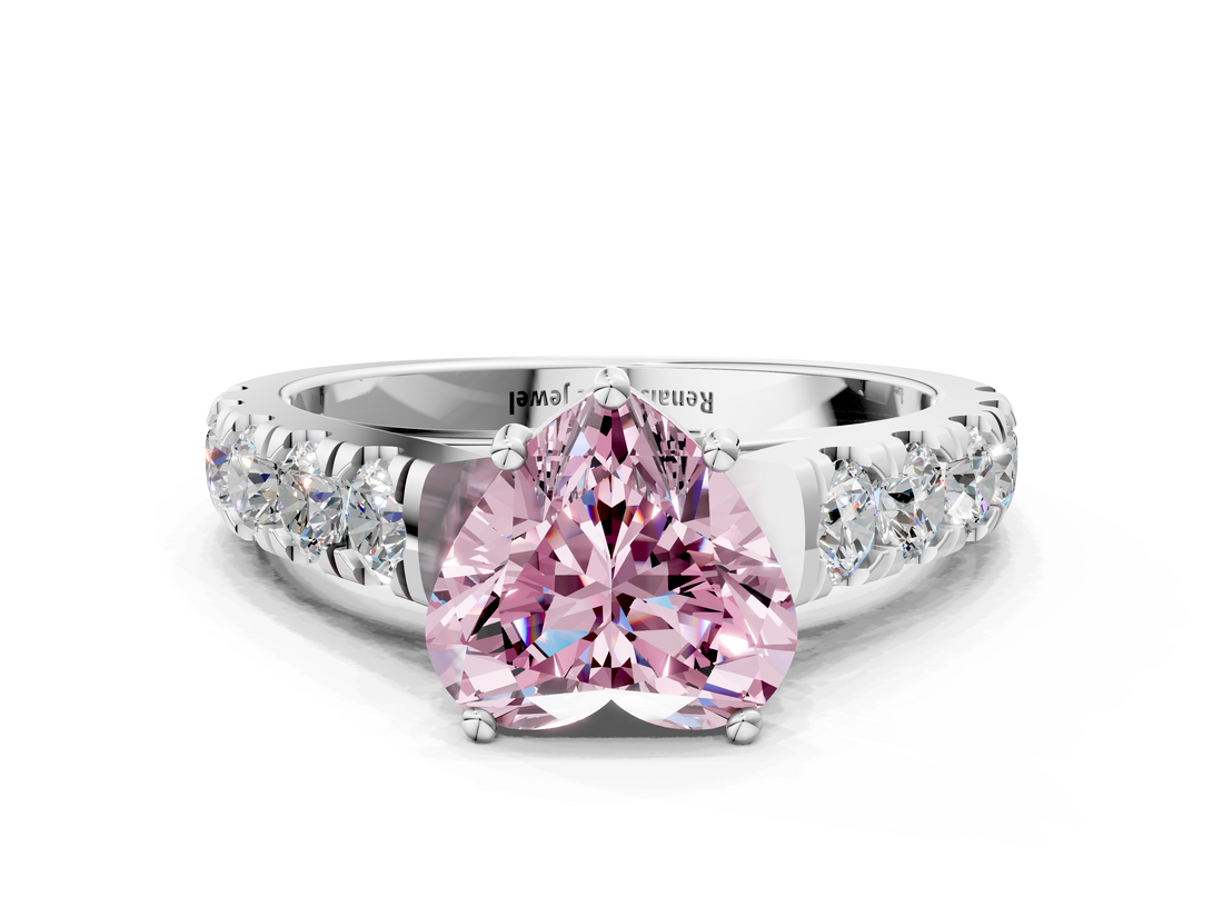 White gold Fancy Pink Heart  Cut Diamond Pavé Band Solitaire with Four-Prong Setting_3