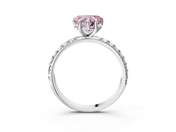 White gold Fancy Pink Heart  Cut Diamond Solitaire Ring with Micro Pave Band and Four Prong Setting