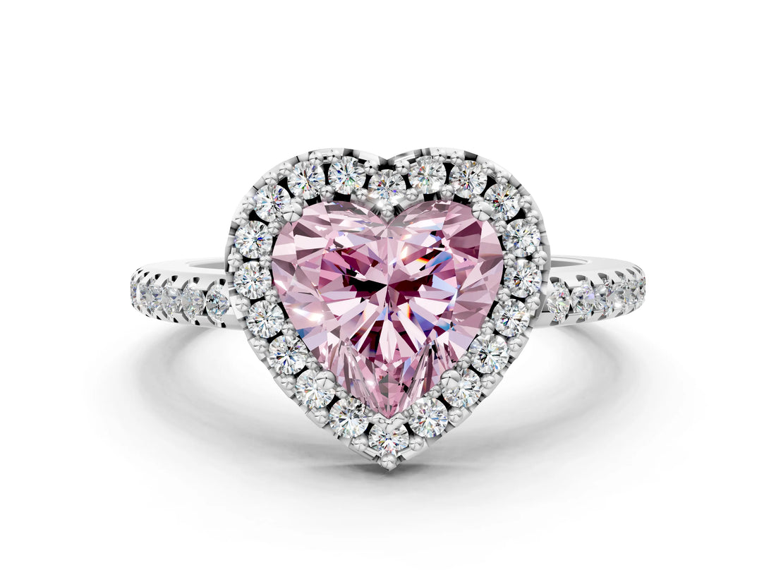 White gold Fancy Pink Heart Cut Diamond Pavé Halo Ring with Four-Prong Setting_46