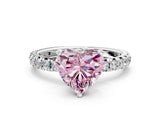 White gold Fancy Pink Heart Cut Diamond Pavé Solitaire Ring with Round Band and Prong Setting_13