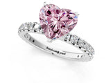 White gold Fancy Pink Heart Cut Diamond Pavé Solitaire Ring with Round Band and Prong Setting_14