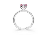 White gold Fancy Pink Heart Cut Diamond Pavé Solitaire Ring with Round Band and Prong Setting_16