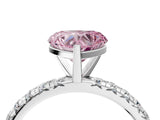 White gold Fancy Pink Heart Cut Diamond Pavé Solitaire Ring with Round Band and Prong Setting_17