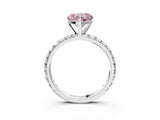 White gold Fancy Pink Heart Cut Diamond Pavé Solitaire Ring with Round Band and Prong Setting_40