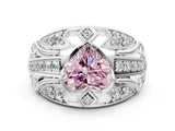 White gold Fancy Pink Heart Cut Diamond Pave Art Deco Split Shank Ring with Four-Prong Setting