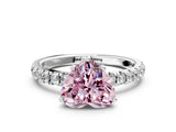 White gold Fancy Pink Heart Cut Diamond Pave Band Solitaire Ring with Round  and Prong Setting_122