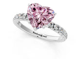 White gold Fancy Pink Heart Cut Diamond Pave Band Solitaire Ring with Round  and Prong Setting_123