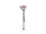 White gold Fancy Pink Heart Cut Diamond Pave Band Solitaire Ring with Round  and Prong Setting_124