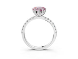 White gold Fancy Pink Heart Cut Diamond Pave Band Solitaire Ring with Round  and Prong Setting_125