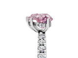 White gold Fancy Pink Heart Cut Diamond Pave Band Solitaire Ring with Round  and Prong Setting_128