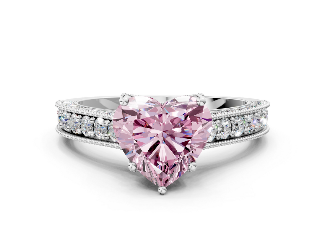 White gold Fancy Pink Heart  Cut Diamond Pave Band with Four-Prong Setting_36