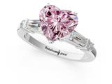 White gold Fancy Pink Heart  Cut Diamond Ring with Baguette Side Stones, Channel Set Band, and Four-Prong Setting_4
