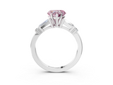 White gold Fancy Pink Heart  Cut Diamond Ring with Baguette Side Stones, Channel Set Band, and Four-Prong Setting_6