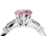 White gold Fancy Pink Heart  Cut Diamond Ring with Baguette Side Stones, Channel Set Band, and Four-Prong Setting_7