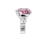 White gold Fancy Pink Heart  Cut Diamond Ring with Baguette Side Stones, Channel Set Band, and Four-Prong Setting_8