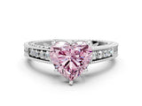 White gold Fancy Pink Heart Cut Diamond Ring with Milgrain Pavé Band and Four-Prong Setting_32