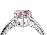 White gold Fancy Pink Heart Cut Diamond Ring with Milgrain Pavé Band and Four-Prong Setting_35