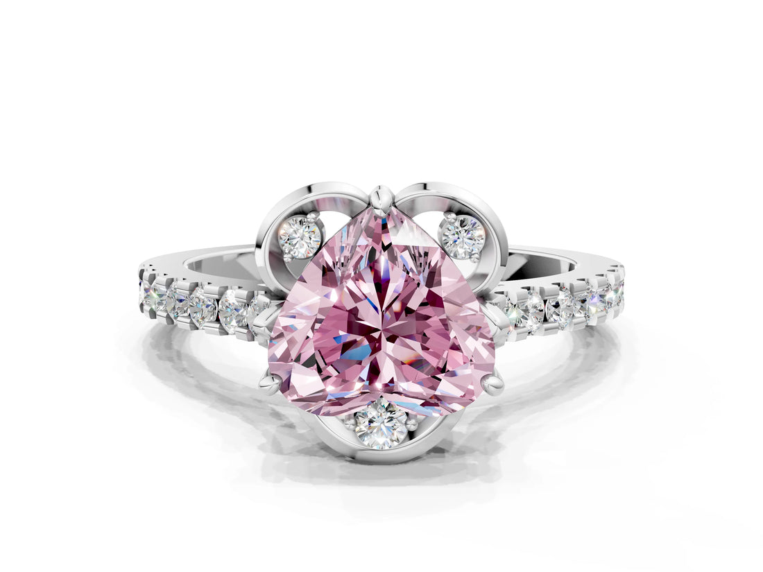 White gold Fancy Pink Heart Cut Diamond Ring with Pavé Band and Floral Prong Setting_58