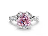 White gold Fancy Pink Heart Cut Diamond Ring with Pavé Band and Floral Prong Setting_58