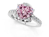White gold Fancy Pink Heart Cut Diamond Ring with Pavé Band and Floral Prong Setting_59