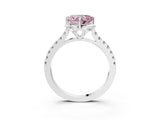 White gold Fancy Pink Heart Cut Diamond Ring with Pavé Band and Floral Prong Setting_61