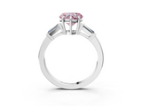White gold Fancy Pink Heart  Cut Diamond Ring with Tapered Baguette Side Stones in Four-Prong Setting_6