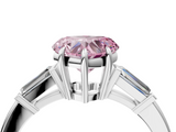 White gold Fancy Pink Heart  Cut Diamond Ring with Tapered Baguette Side Stones in Four-Prong Setting_7