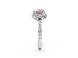 White gold Fancy Pink Heart Cut Diamond Scalloped Halo Engagement Ring with Round Shared Prong Band_16