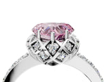 White gold Fancy Pink Heart Cut Diamond Scalloped Halo Engagement Ring with Round Shared Prong Band_24