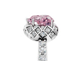White gold Fancy Pink Heart Cut Diamond Scalloped Halo Engagement Ring with Round Shared Prong Band_25