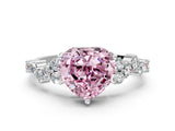 White gold Fancy Pink Heart Cut Diamond Scattered Round Accent Ring with Prong Setting_13