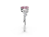 White gold Fancy Pink Heart Cut Diamond Scattered Round Accent Ring with Prong Setting_15