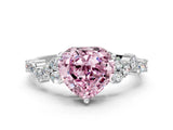 White gold Fancy Pink Heart Cut Diamond Scattered Round Accent Ring with Prong Setting_25