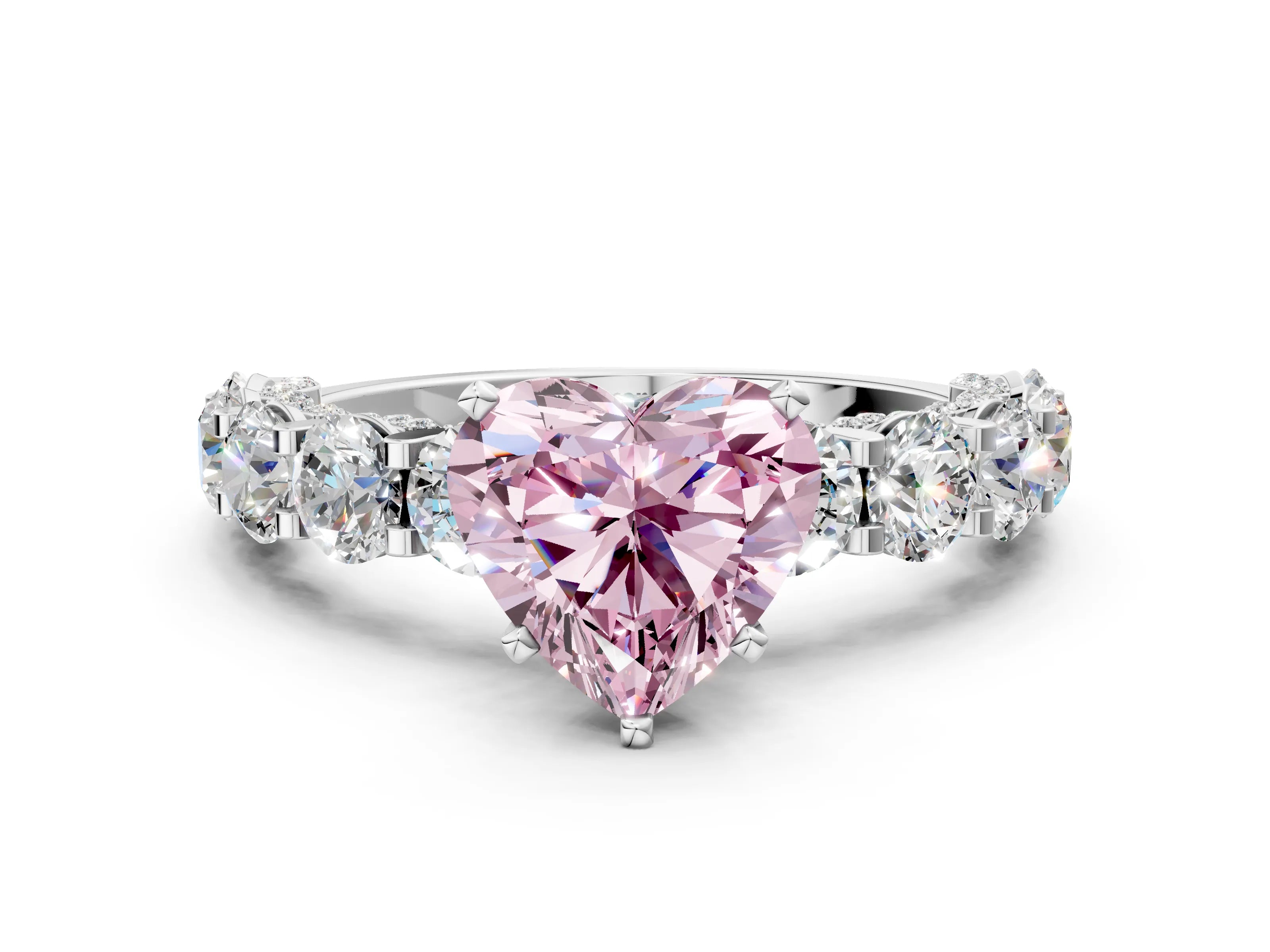 White gold Fancy Pink Heart Cut Diamond Side Stone Engagement Ring with Four-Prong Setting_36