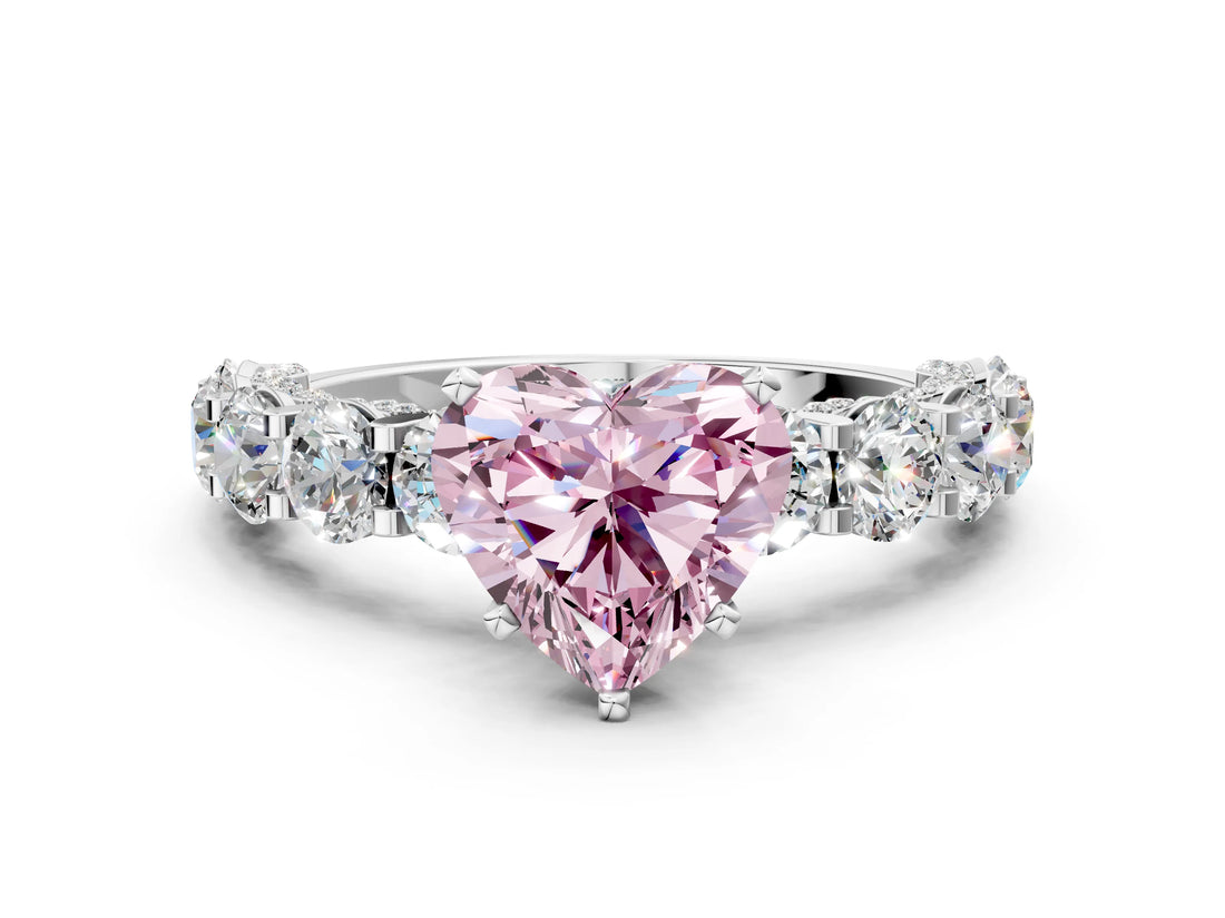 White gold Fancy Pink Heart Cut Diamond Side Stone Engagement Ring with Four-Prong Setting_36