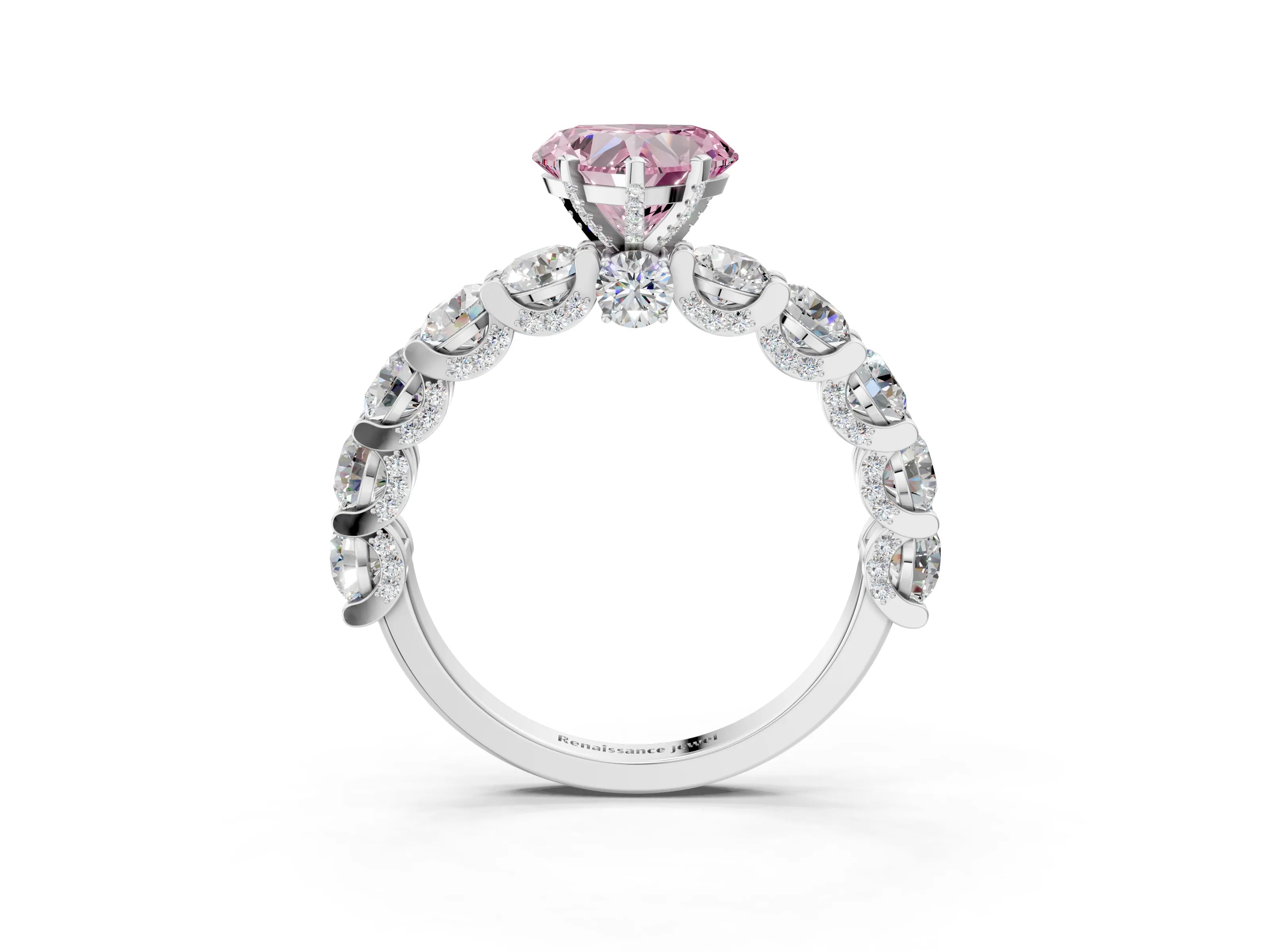 White gold Fancy Pink Heart Cut Diamond Side Stone Engagement Ring with Four-Prong Setting_39