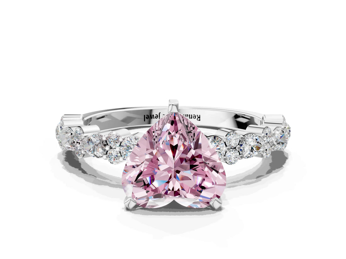 White gold Fancy Pink Heart Cut Diamond Side Stone Solitaire Ring with Round  and Four-Prong Setting_165