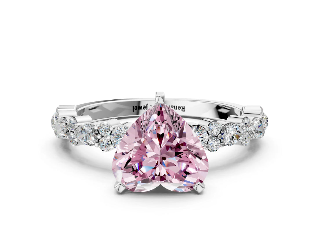 White gold Fancy Pink Heart Cut Diamond Side Stone Solitaire Ring with Round  and Four-Prong Setting_24