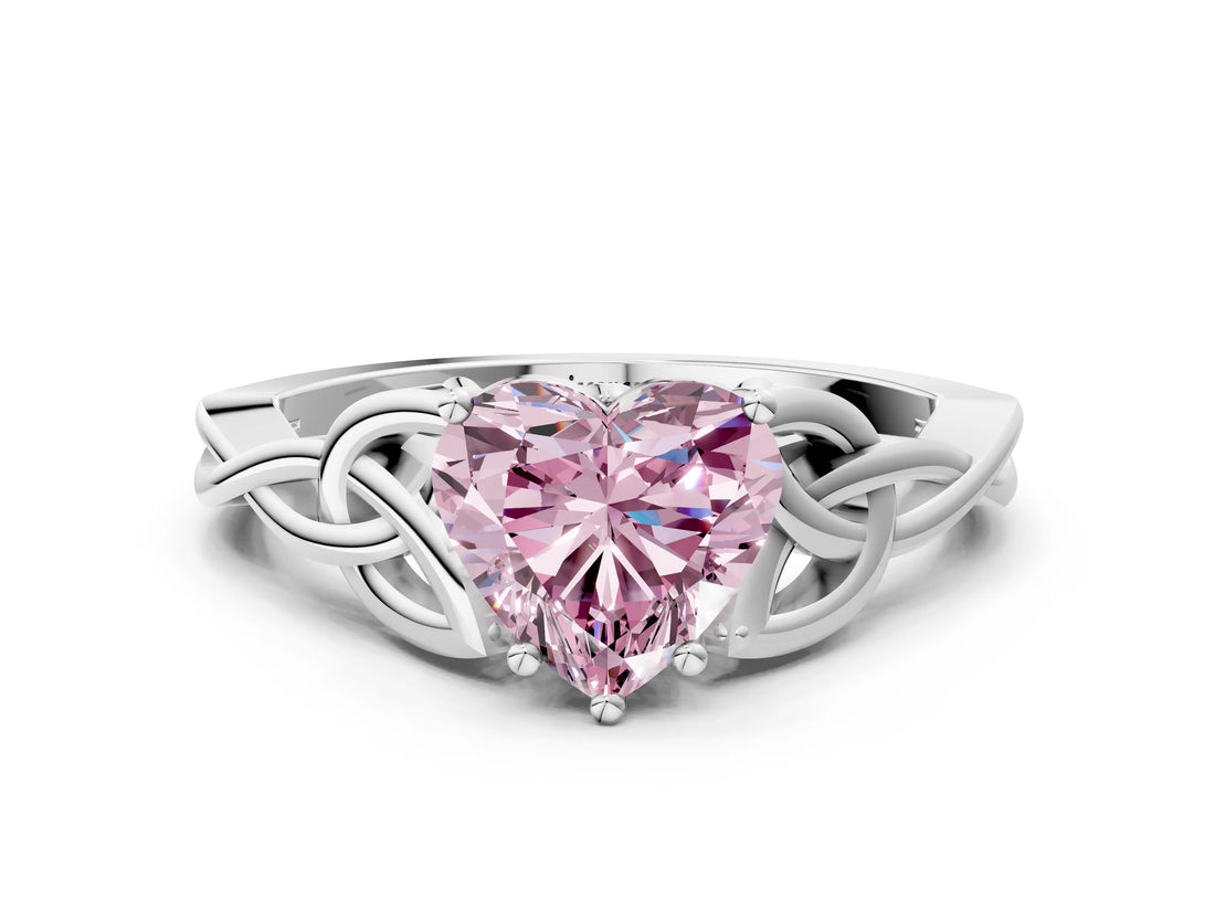 White gold Fancy Pink Heart Cut Diamond Solitaire Celtic Knot Ring with Four-Prong Setting_67